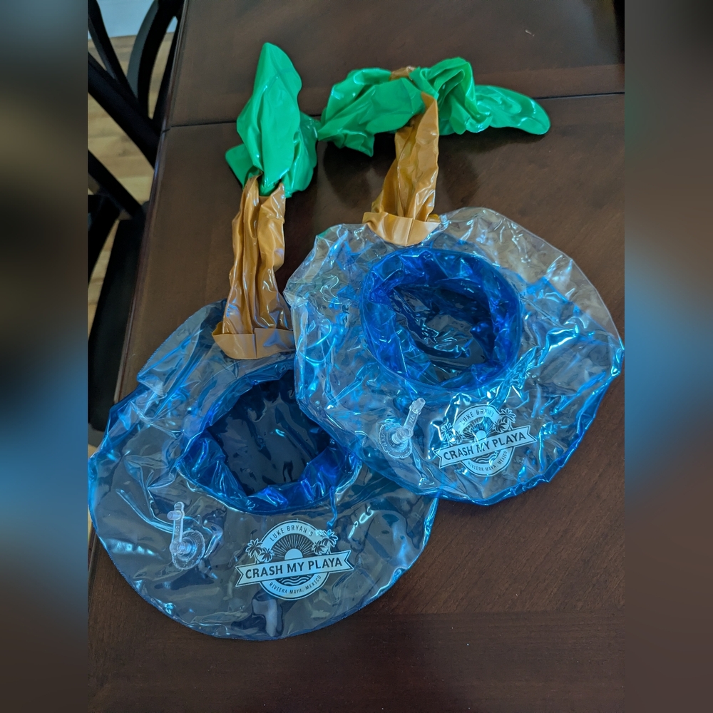 Blue Inflatable Palm Tree Pool Drink Floats - Picture 2 of 3